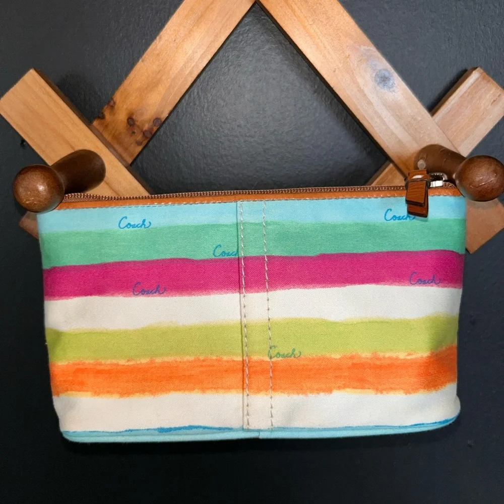 VINTAGE Coach Hampton Watercolor Stripe Zip Top Cosmetic bag (2006) -NWT- - Picture 3 of 9